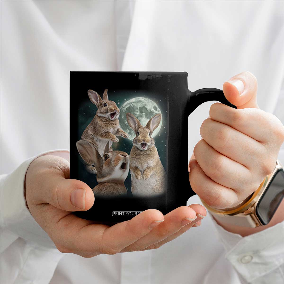 Funny Three Bunny Moon Humorous Rabbit Meme Coffee Mug TS11 Print Your Wear