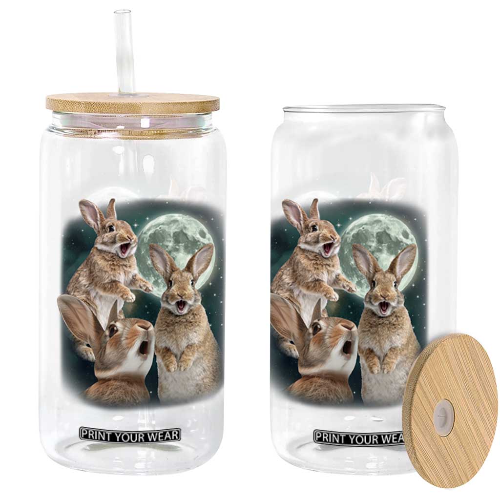 Funny Three Bunny Moon Humorous Rabbit Meme Glass Can TS11 Print Your Wear