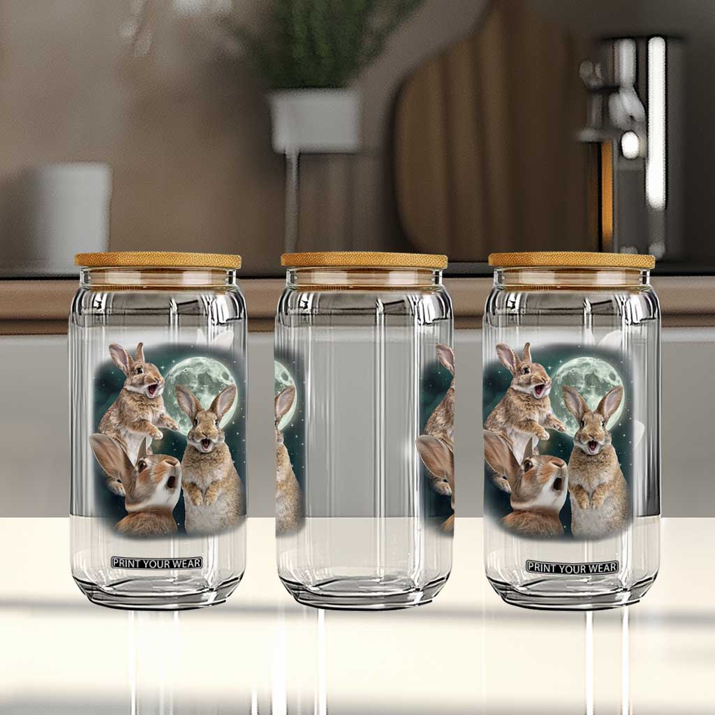 Funny Three Bunny Moon Humorous Rabbit Meme Glass Can TS11 Print Your Wear
