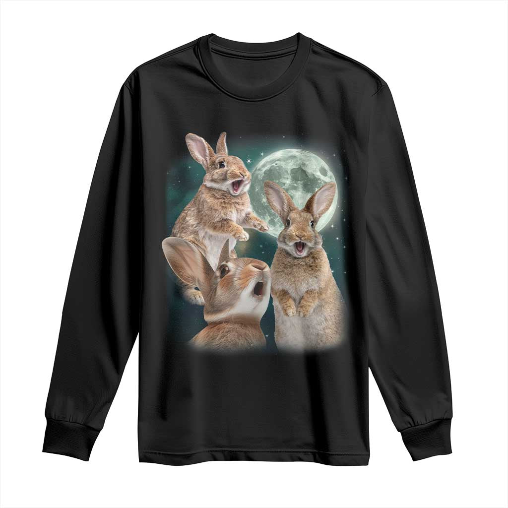Funny Three Bunny Moon Humorous Rabbit Meme Long Sleeve Shirt TS11 Black Print Your Wear