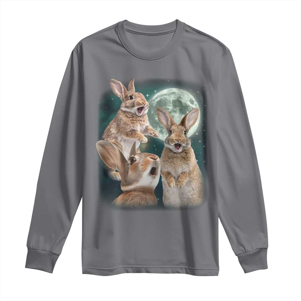 Funny Three Bunny Moon Humorous Rabbit Meme Long Sleeve Shirt TS11 Charcoal Print Your Wear