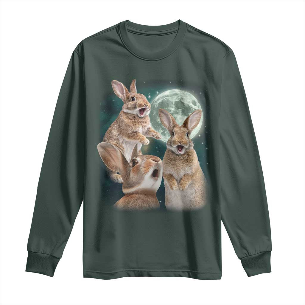 Funny Three Bunny Moon Humorous Rabbit Meme Long Sleeve Shirt TS11 Dark Forest Green Print Your Wear