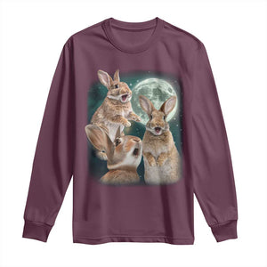 Funny Three Bunny Moon Humorous Rabbit Meme Long Sleeve Shirt TS11 Maroon Print Your Wear
