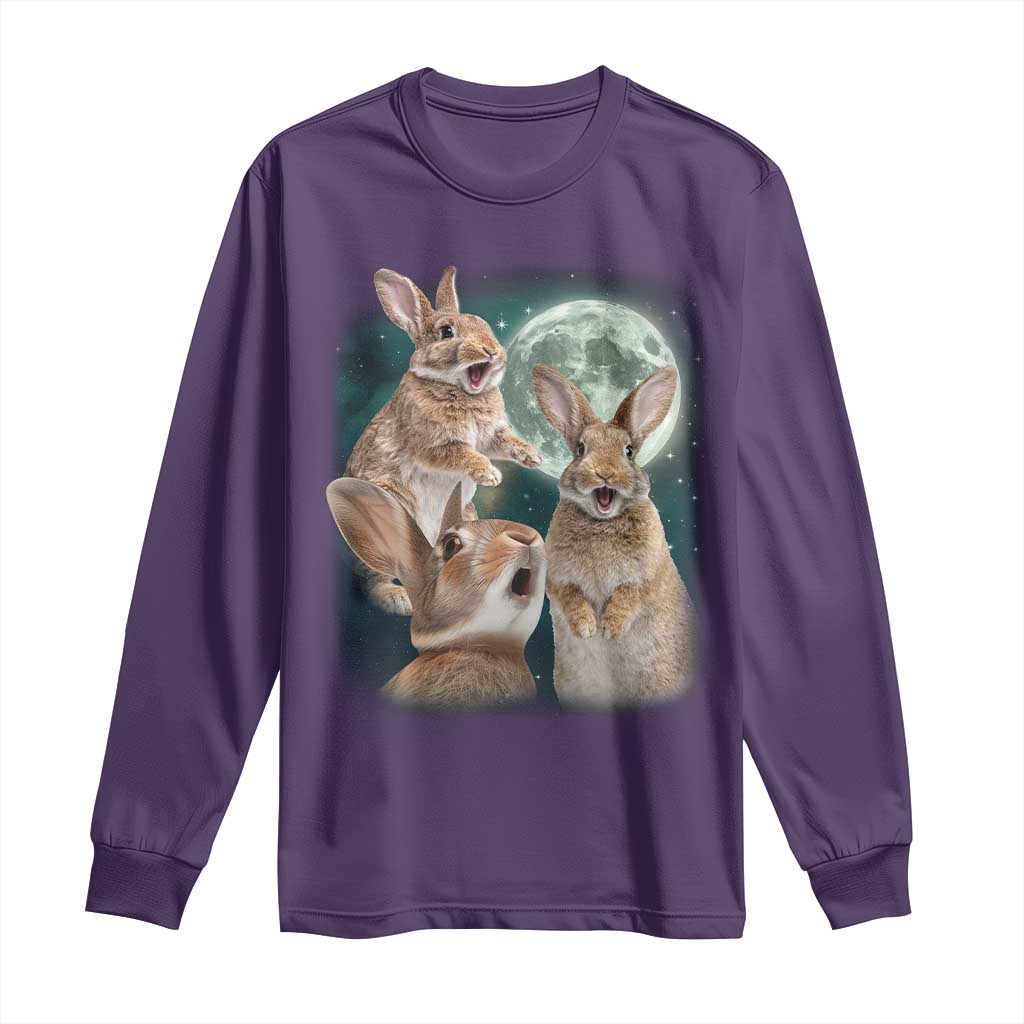 Funny Three Bunny Moon Humorous Rabbit Meme Long Sleeve Shirt TS11 Purple Print Your Wear