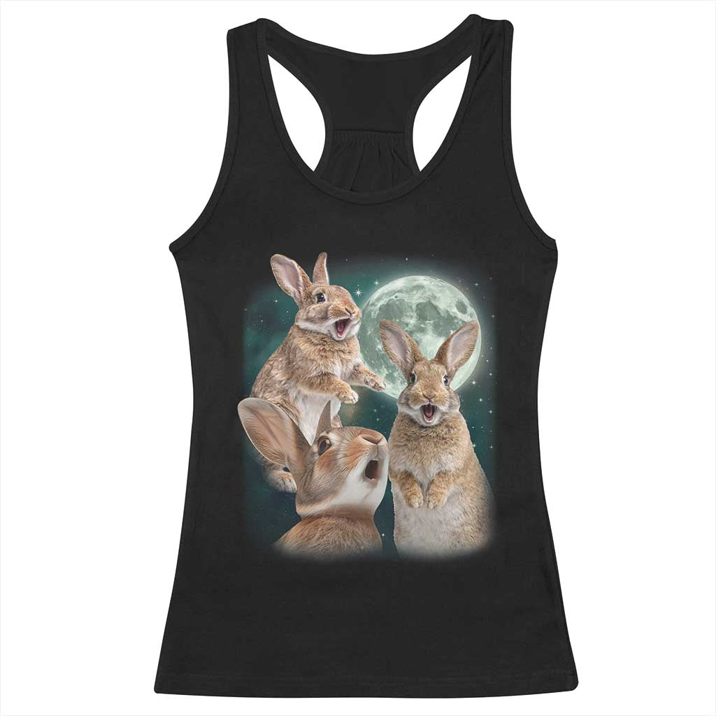 Funny Three Bunny Moon Humorous Rabbit Meme Racerback Tank Top TS11 Black Print Your Wear
