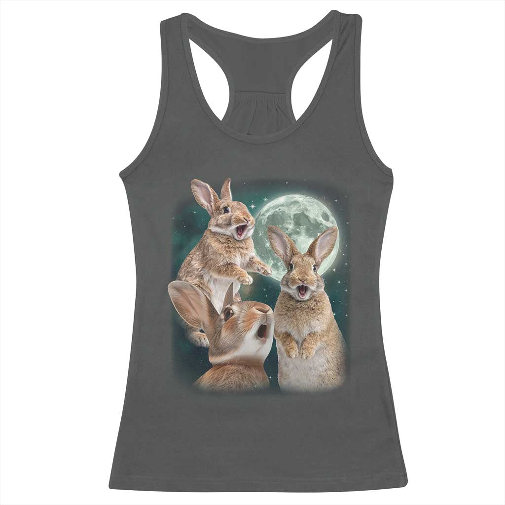 Funny Three Bunny Moon Humorous Rabbit Meme Racerback Tank Top TS11 Dark Heather Print Your Wear