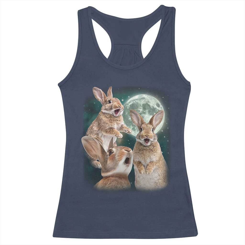 Funny Three Bunny Moon Humorous Rabbit Meme Racerback Tank Top TS11 Navy Print Your Wear