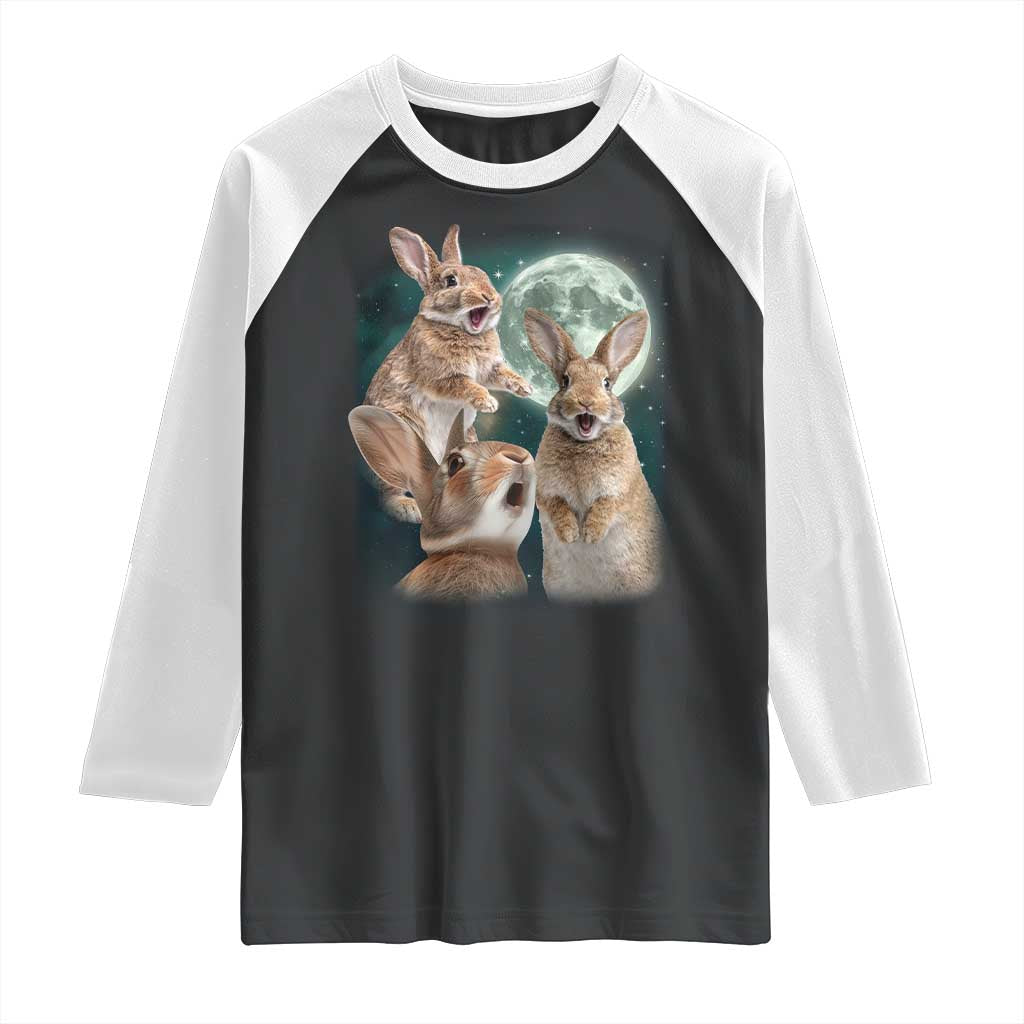Funny Three Bunny Moon Humorous Rabbit Meme Raglan Shirt TS11 Black White Print Your Wear
