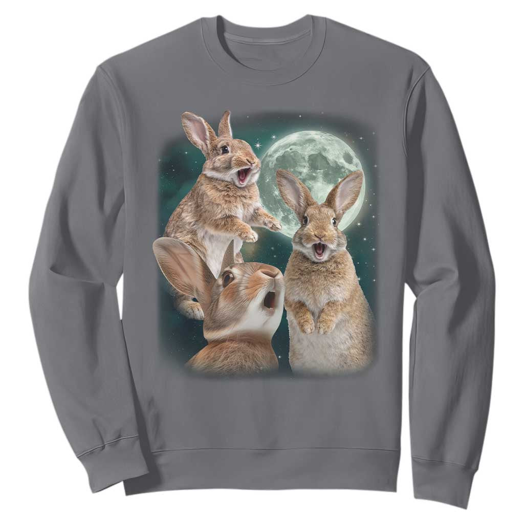 Funny Three Bunny Moon Humorous Rabbit Meme Sweatshirt TS11 Charcoal Print Your Wear