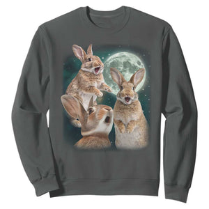 Funny Three Bunny Moon Humorous Rabbit Meme Sweatshirt TS11 Dark Heather Print Your Wear