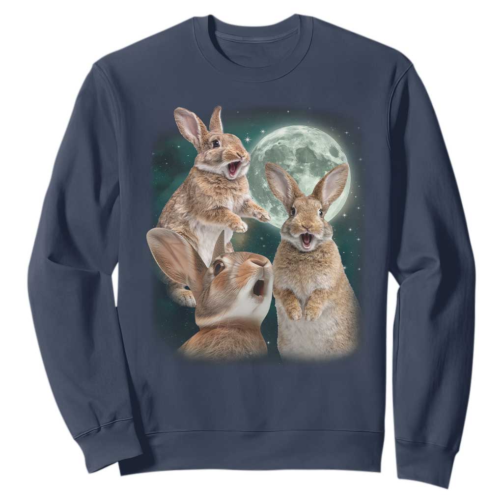 Funny Three Bunny Moon Humorous Rabbit Meme Sweatshirt TS11 Navy Print Your Wear