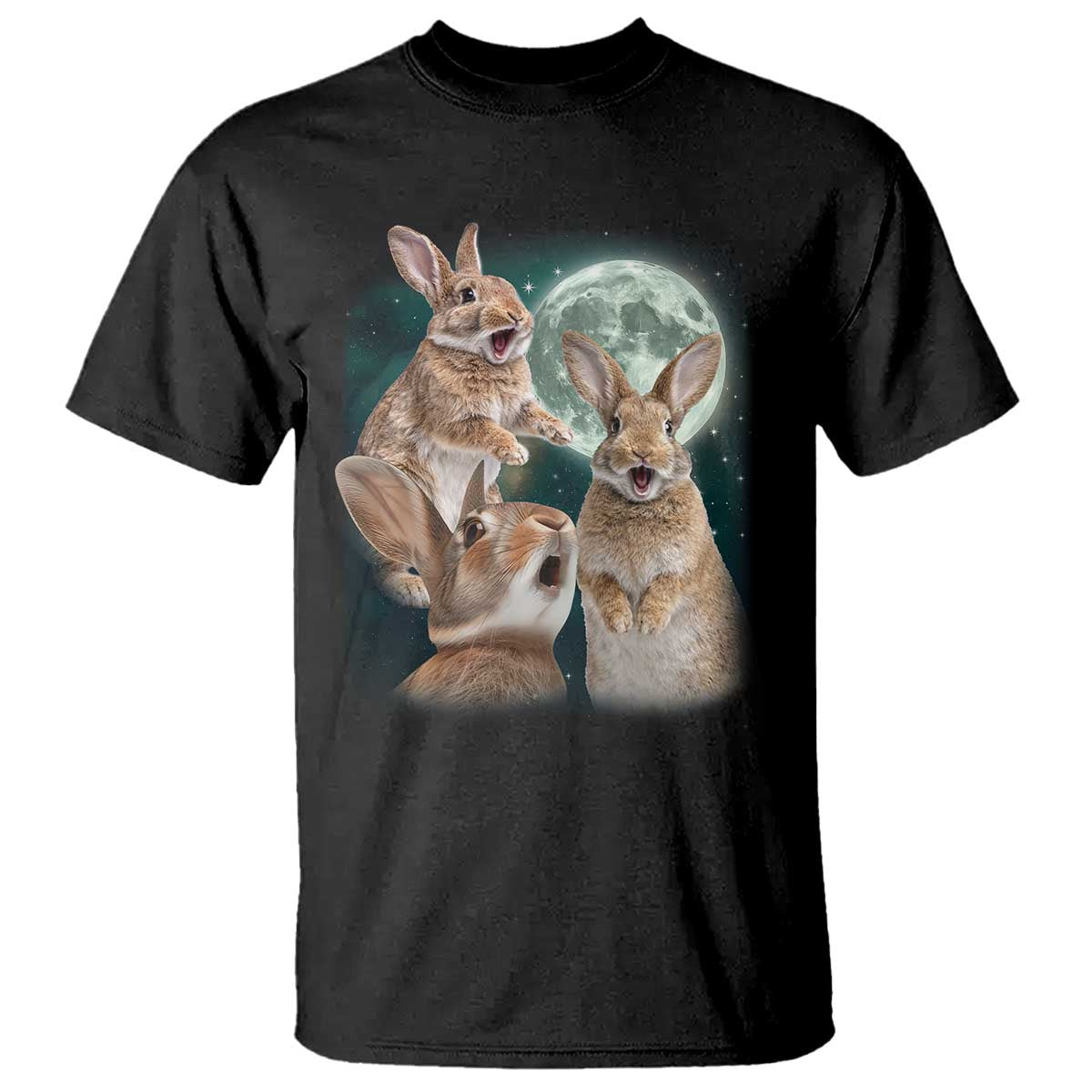 Funny Three Bunny Moon Humorous Rabbit Meme T Shirt TS11 Black Print Your Wear