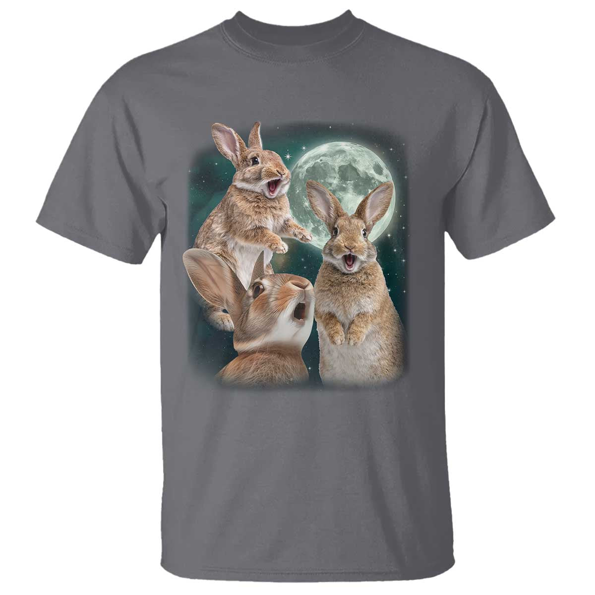Funny Three Bunny Moon Humorous Rabbit Meme T Shirt TS11 Charcoal Print Your Wear