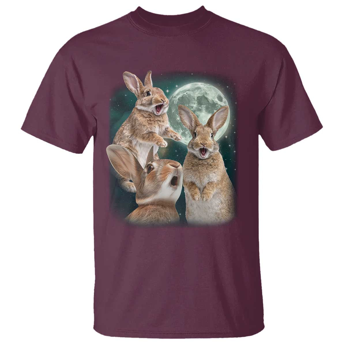 Funny Three Bunny Moon Humorous Rabbit Meme T Shirt TS11 Maroon Print Your Wear