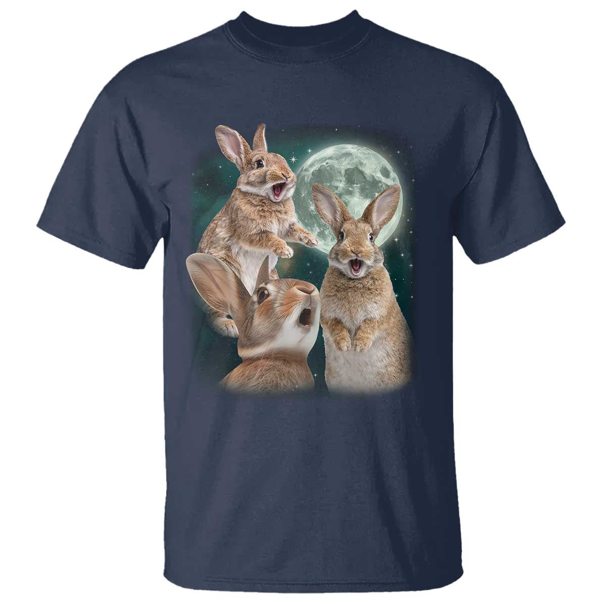 Funny Three Bunny Moon Humorous Rabbit Meme T Shirt TS11 Navy Print Your Wear