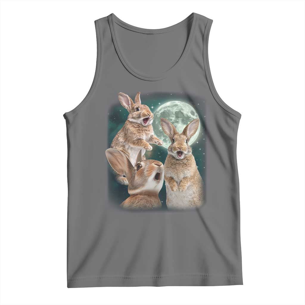 Funny Three Bunny Moon Humorous Rabbit Meme Tank Top TS11 Black Heather Print Your Wear
