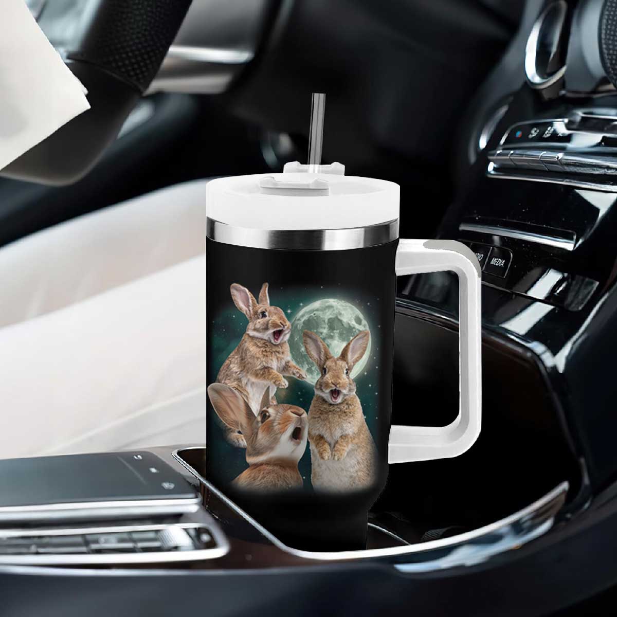 Funny Three Bunny Moon Humorous Rabbit Meme Tumbler With Handle TS11 Print Your Wear