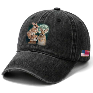 Funny Three Bunny Moon Humorous Rabbit Meme Washed Cotton Baseball Cap TS11 Print Your Wear