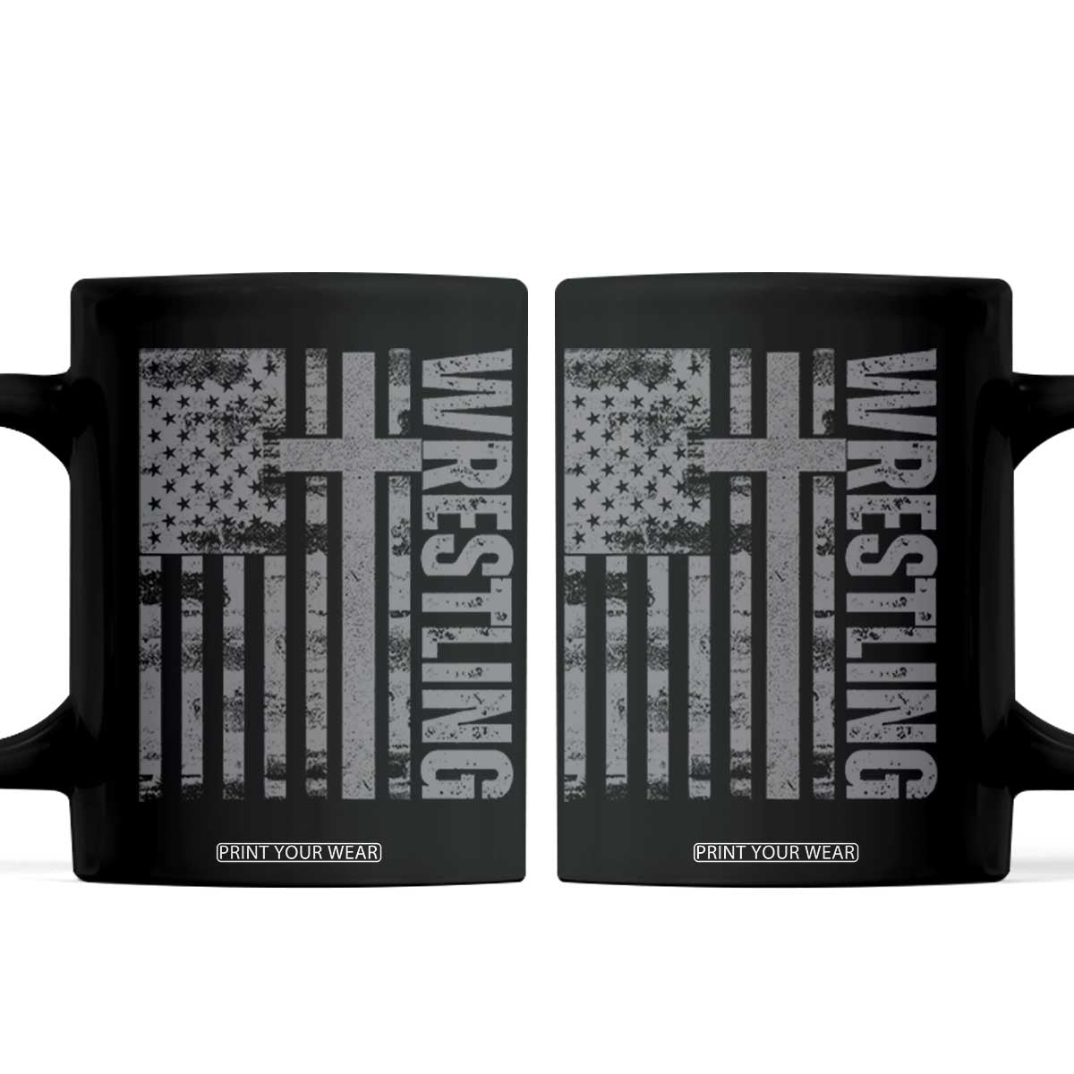 Wrestling Christian Vintage Patriotic American Flag Coffee Mug TS11 Black Print Your Wear