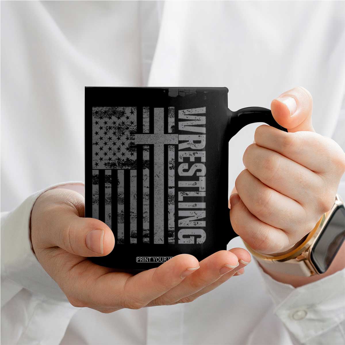 Wrestling Christian Vintage Patriotic American Flag Coffee Mug TS11 Print Your Wear