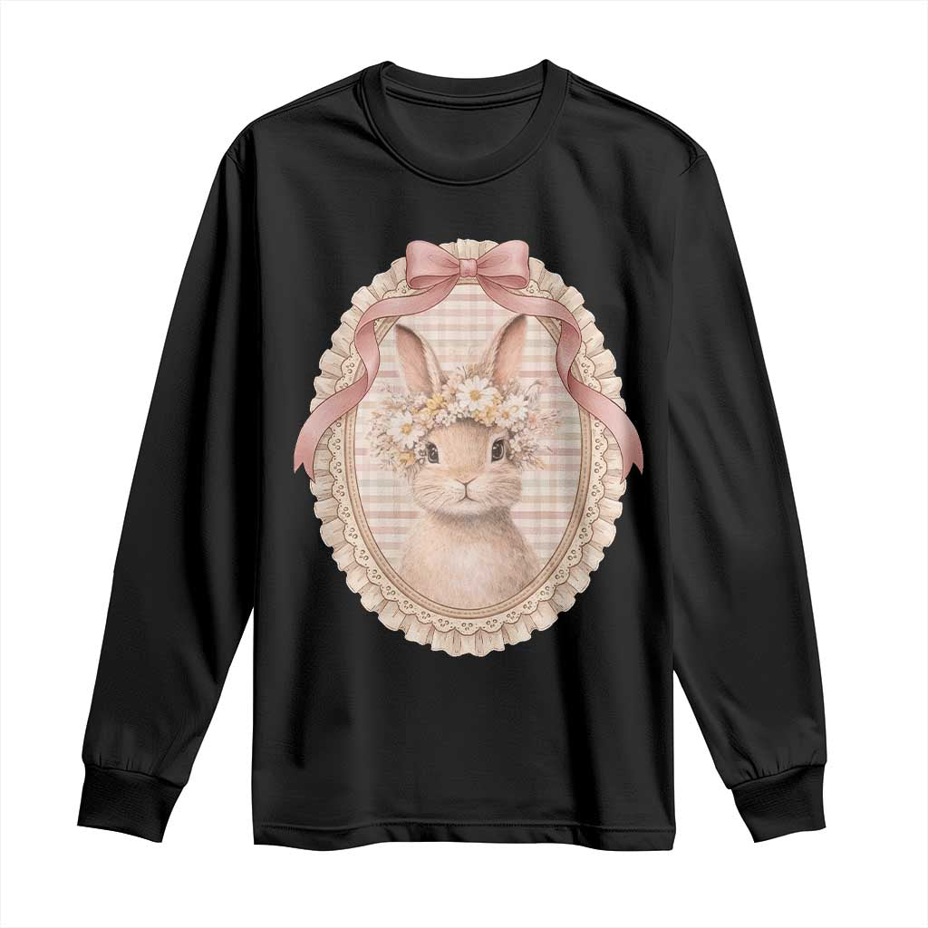 Floral Coquette Easter Bunny Vintage Thrifted Grandma Core Long Sleeve Shirt TS11 Black Print Your Wear