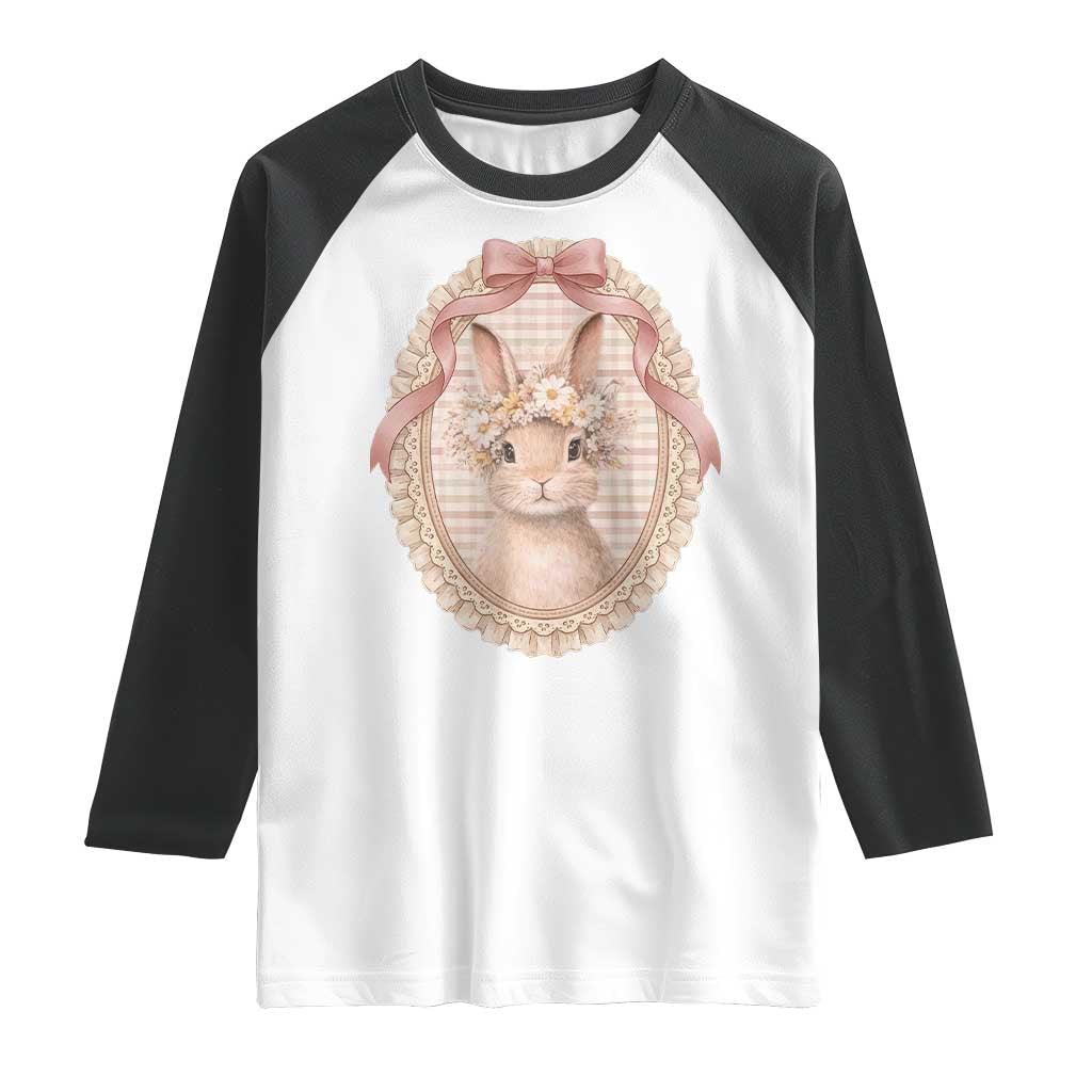 Floral Coquette Easter Bunny Vintage Thrifted Grandma Core Raglan Shirt TS11 White Black Print Your Wear