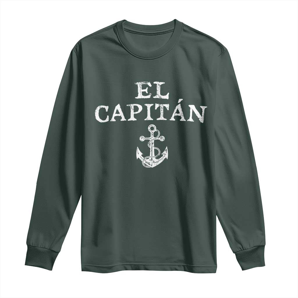 El Capitan Long Sleeve Shirt Funny Boat Captain Vintage Anchor TS11 Dark Forest Green Print Your Wear