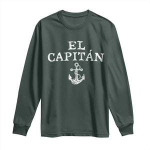 El Capitan Long Sleeve Shirt Funny Boat Captain Vintage Anchor TS11 Dark Forest Green Print Your Wear
