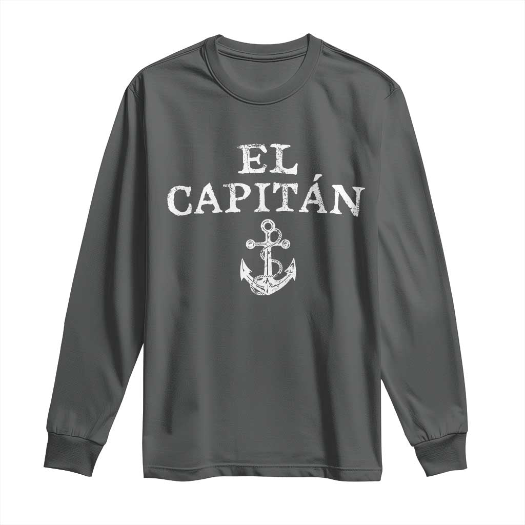 El Capitan Long Sleeve Shirt Funny Boat Captain Vintage Anchor TS11 Dark Heather Print Your Wear