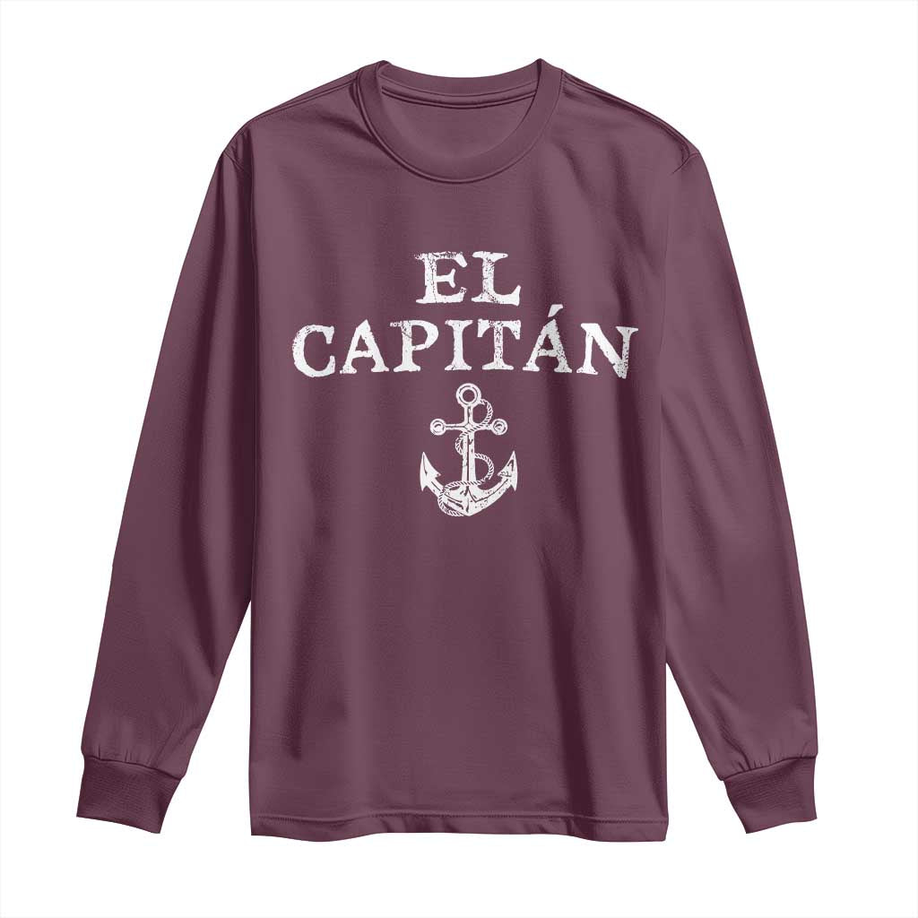 El Capitan Long Sleeve Shirt Funny Boat Captain Vintage Anchor TS11 Maroon Print Your Wear