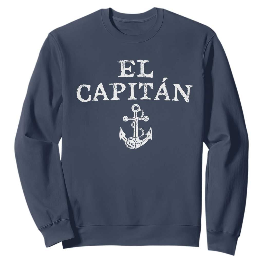 El Capitan Sweatshirt Funny Boat Captain Vintage Anchor TS11 Navy Print Your Wear