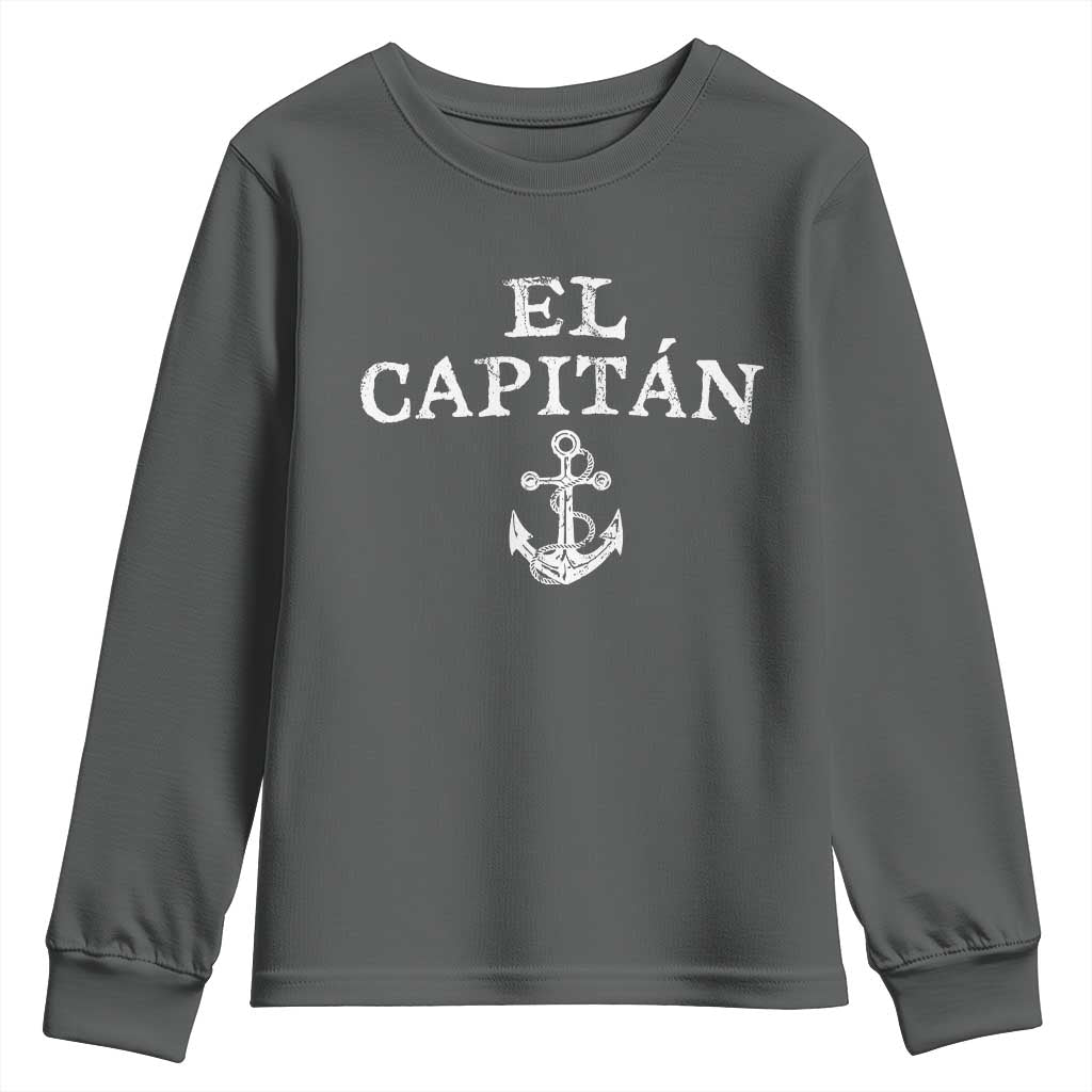 El Capitan Youth Sweatshirt Funny Boat Captain Vintage Anchor TS11 Dark Heather Print Your Wear