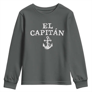 El Capitan Youth Sweatshirt Funny Boat Captain Vintage Anchor TS11 Dark Heather Print Your Wear