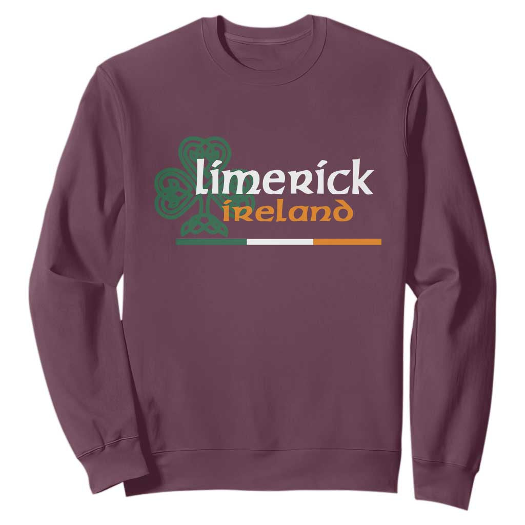 Limerick Ireland Sweatshirt Irish City Souvenir St Patricks Day Celtic Shamrock TS11 Maroon Print Your Wear