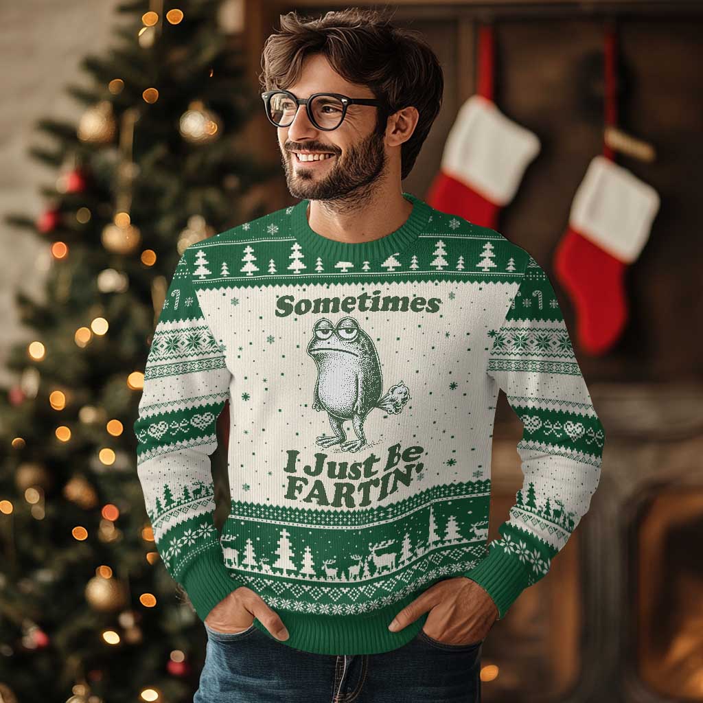 Sometimes I Just Be Fartin Funny Frog Ugly Christmas Sweater TS11 Beige Green Print Your Wear