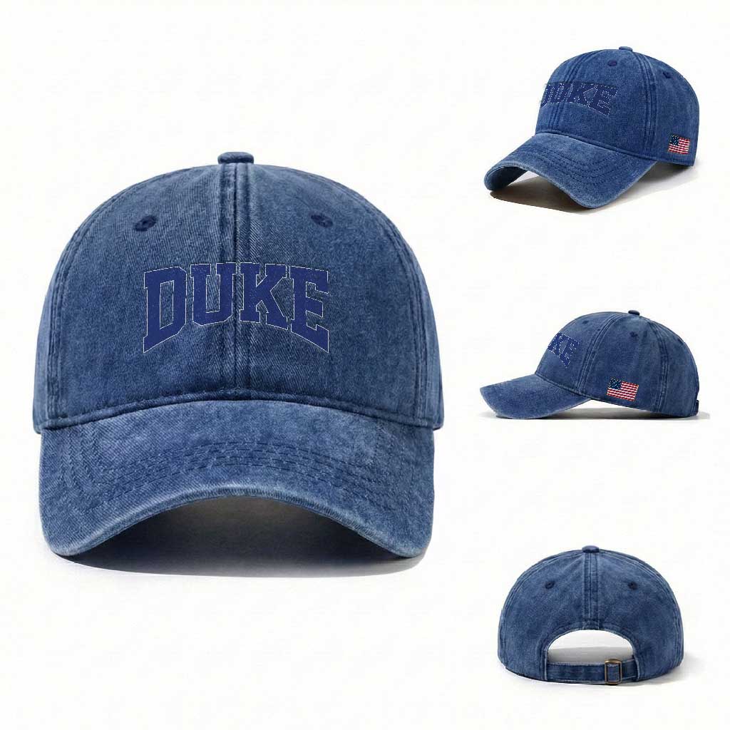 Duke Bold Name Sports Fans Washed Cotton Baseball Cap TS11 Washed Cap Universal Fit Royal Blue Print Your Wear