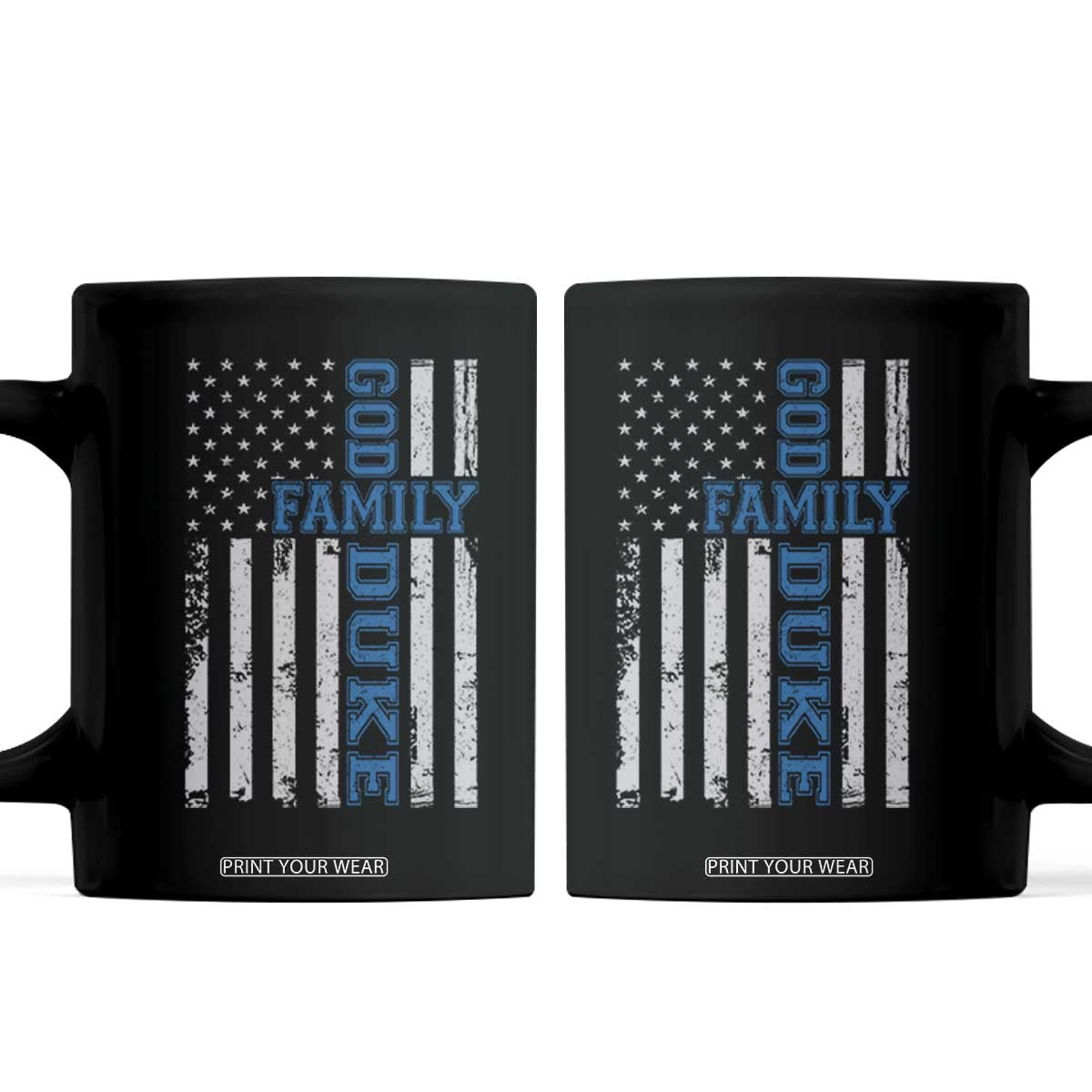 God Family Duke Coffee Mug Blue Game Day Vintage American Flag TS11 Black Print Your Wear