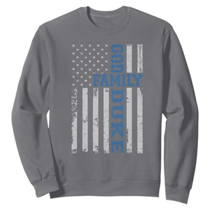 God Family Duke Sweatshirt Blue Game Day Vintage American Flag TS11 Charcoal Print Your Wear