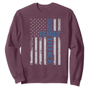 God Family Duke Sweatshirt Blue Game Day Vintage American Flag TS11 Maroon Print Your Wear