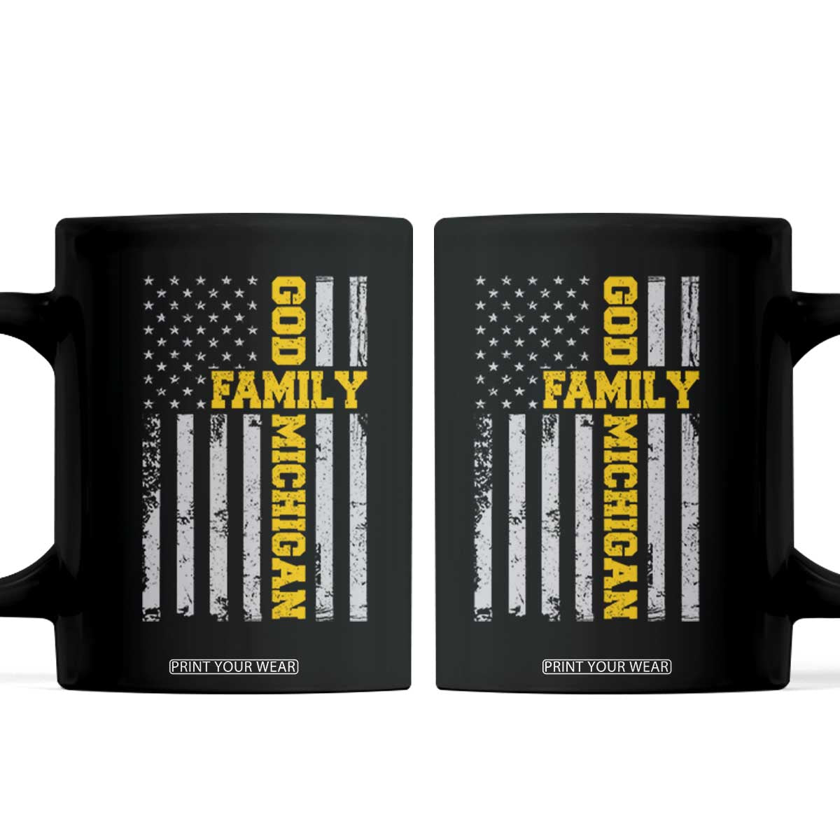 God Family Michigan Coffee Mug Game Day Vintage American Flag TS11 Black Print Your Wear