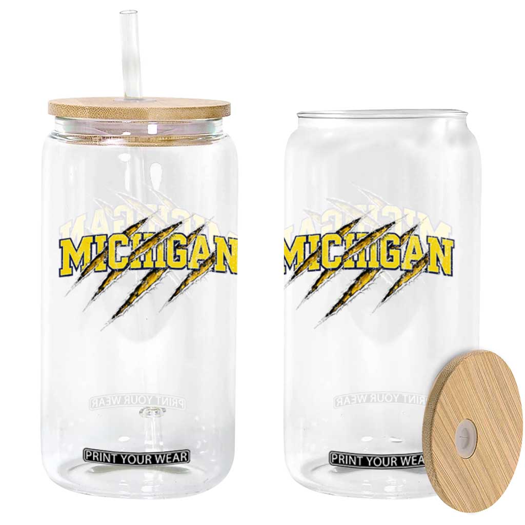 Michigan Fan Glass Can MI State Sports Game Day Scratch Mark TS11 Print Your Wear