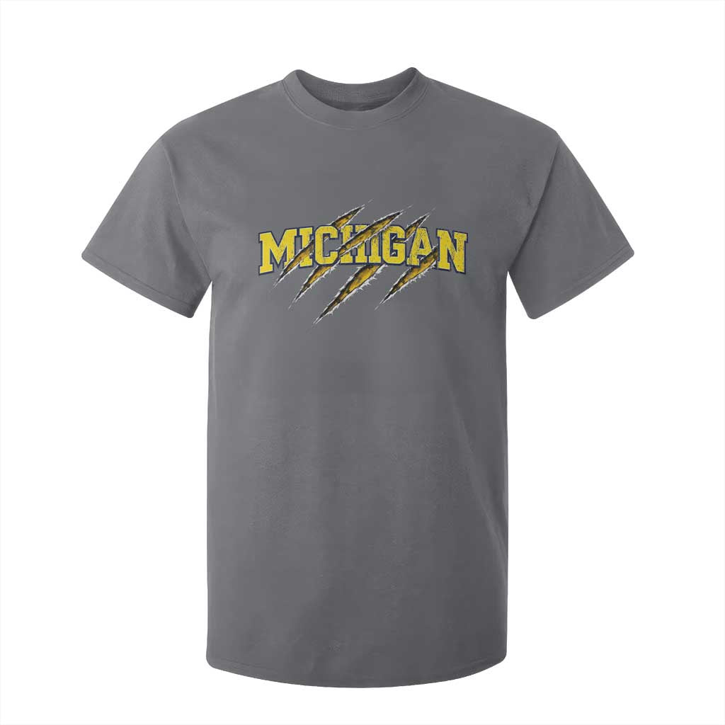 Michigan Fan T Shirt For Kid MI State Sports Game Day Scratch Mark TS11 Charcoal Print Your Wear