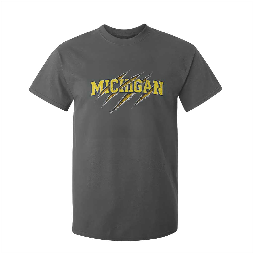 Michigan Fan T Shirt For Kid MI State Sports Game Day Scratch Mark TS11 Dark Heather Print Your Wear