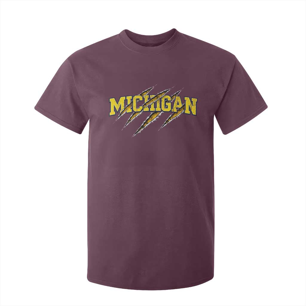 Michigan Fan T Shirt For Kid MI State Sports Game Day Scratch Mark TS11 Maroon Print Your Wear