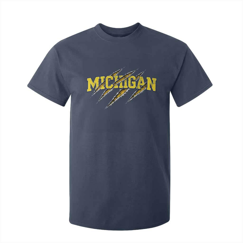 Michigan Fan T Shirt For Kid MI State Sports Game Day Scratch Mark TS11 Navy Print Your Wear
