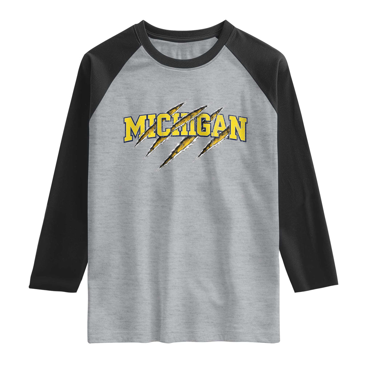 Michigan Fan Raglan Shirt MI State Sports Game Day Scratch Mark TS11 Heather Gray Black Print Your Wear