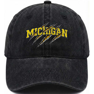 Michigan Fan Washed Cotton Baseball Cap MI State Sports Game Day Scratch Mark TS11 Print Your Wear