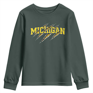 Michigan Fan Youth Sweatshirt MI State Sports Game Day Scratch Mark TS11 Dark Forest Green Print Your Wear