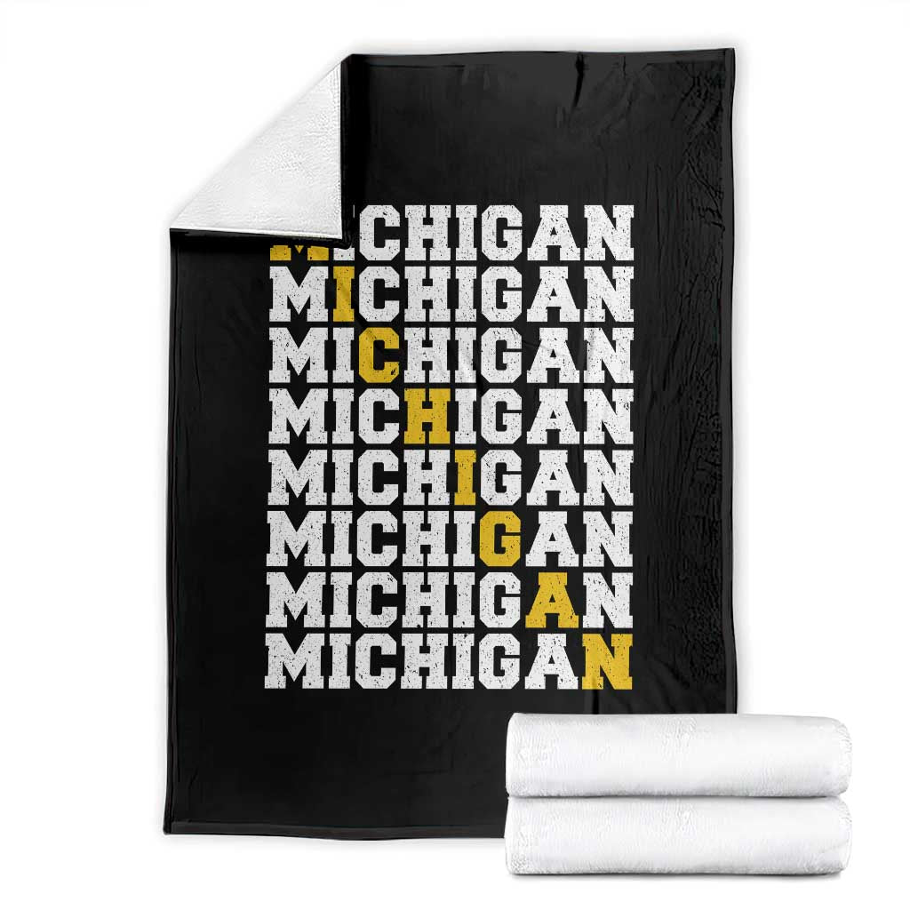 Michigan Fan Throw Blanket Yellow Bold Athletic Sport State Letters Game Day TS11 Black Print Your Wear