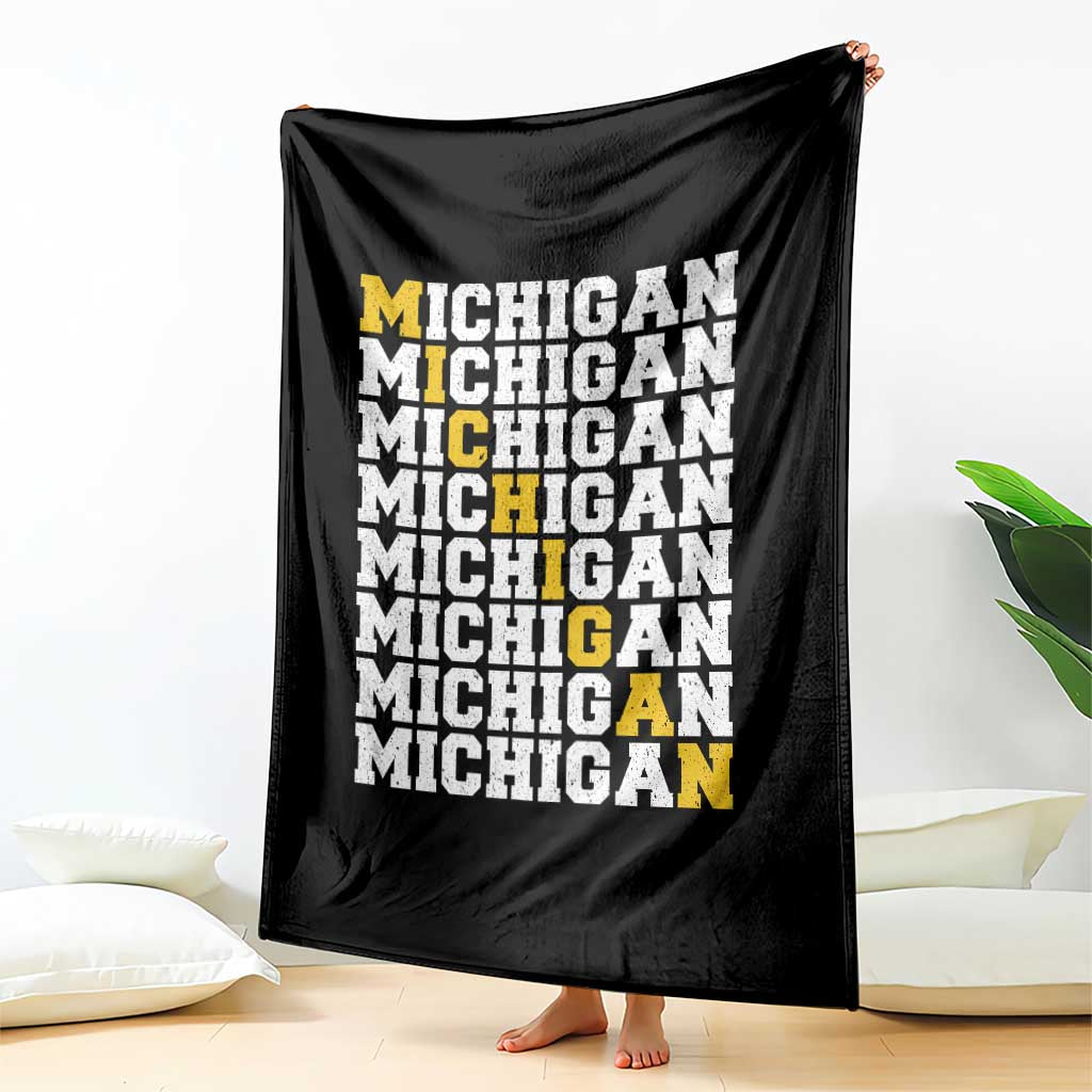 Michigan Fan Throw Blanket Yellow Bold Athletic Sport State Letters Game Day TS11 Print Your Wear